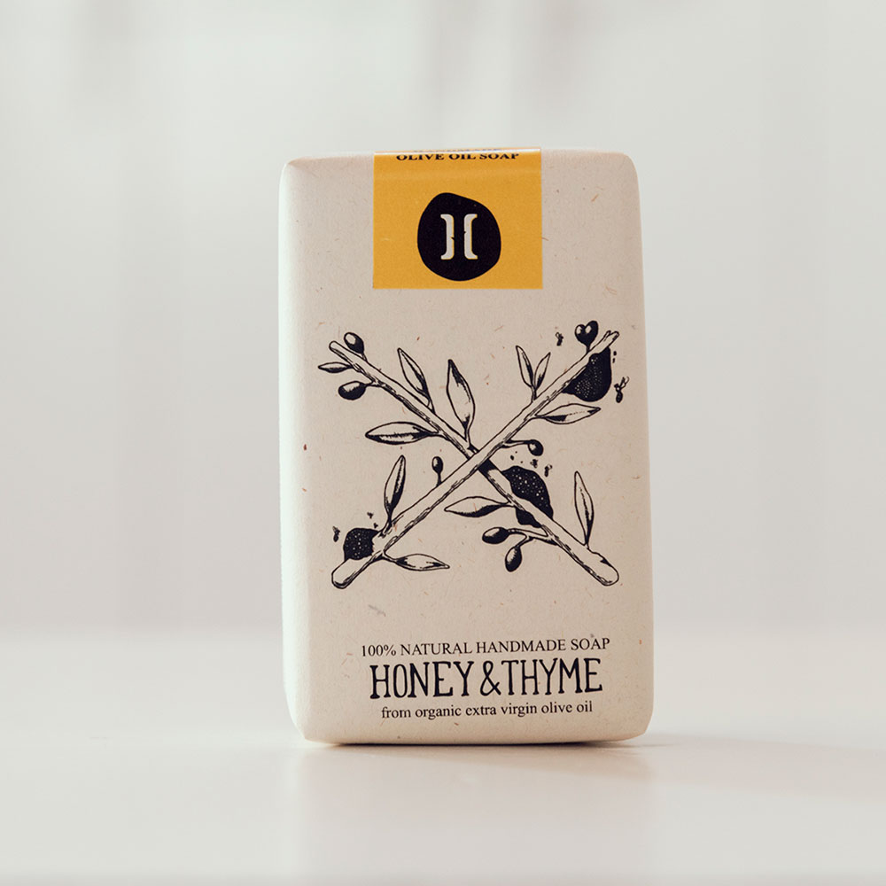 Jabón de Miel y Tomillo a base de aceite de oliva 100% orgánico.