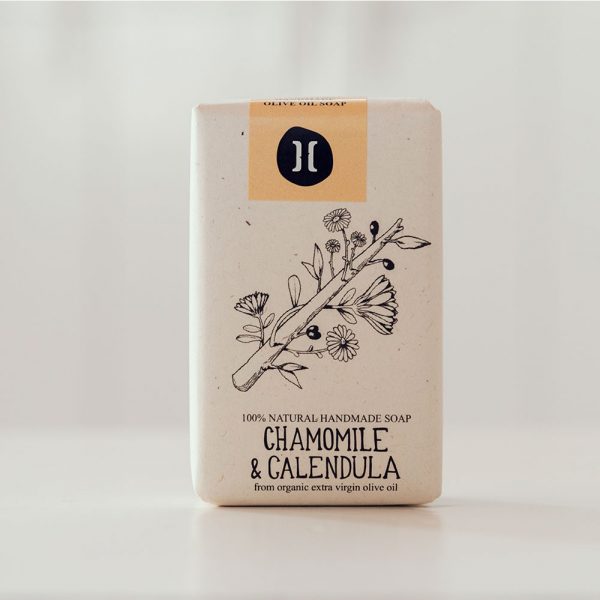 Jabón de Manzanilla y Caléndula a base de aceite de oliva 100% orgánico.