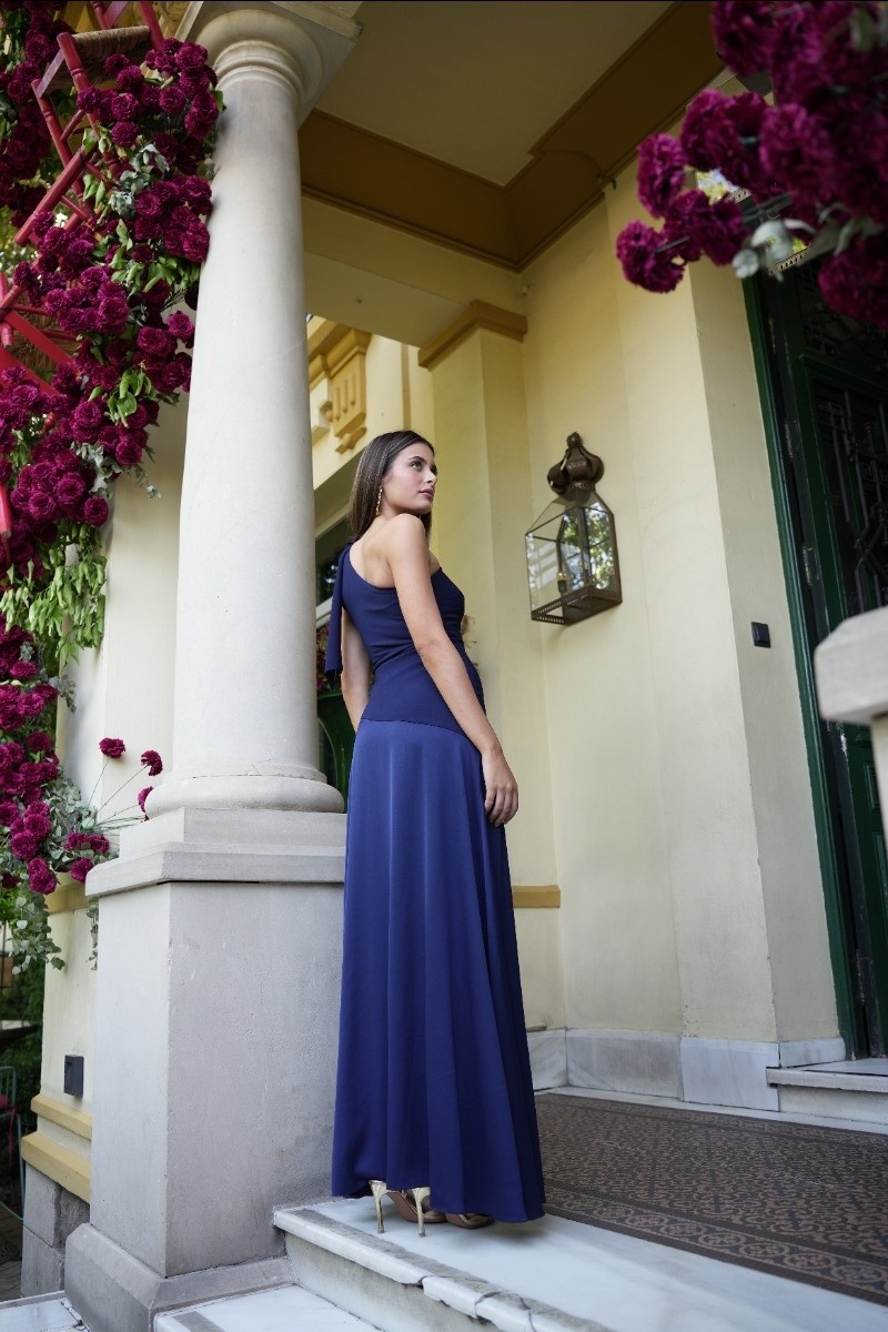 Vestido Noche Azul Asimetrico - Imagen 4