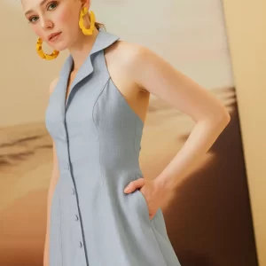 Vestido Dana Celeste con Cuello