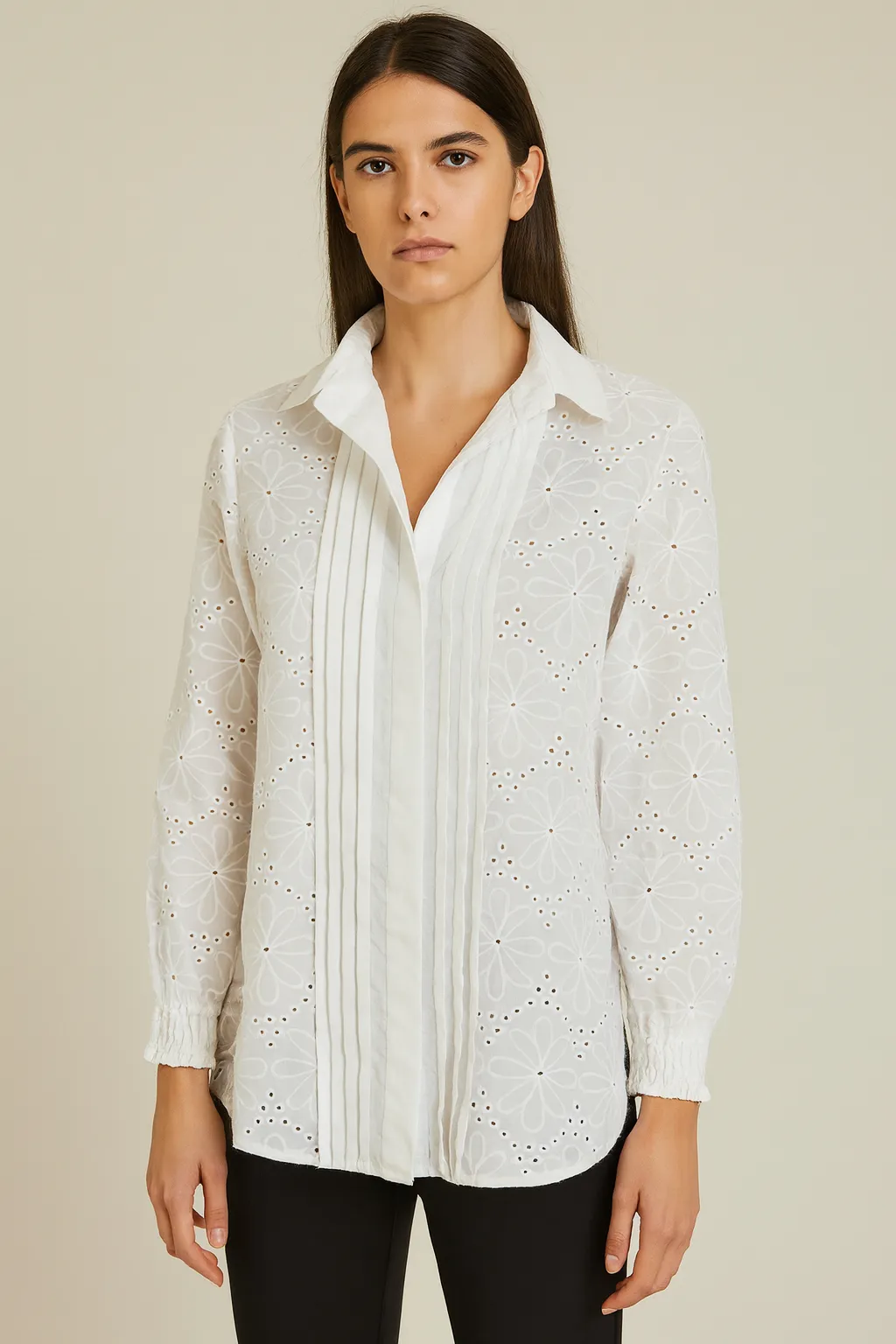 Camisa Ojalillo De Flores Blanca