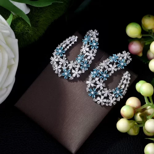 Aretes Coral Zafiro Plateados