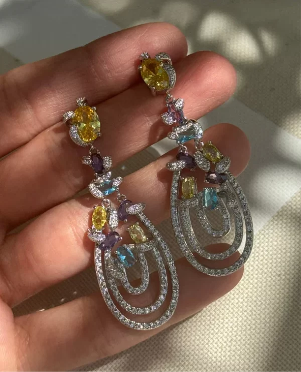 Aretes Cristales Colores Plateados