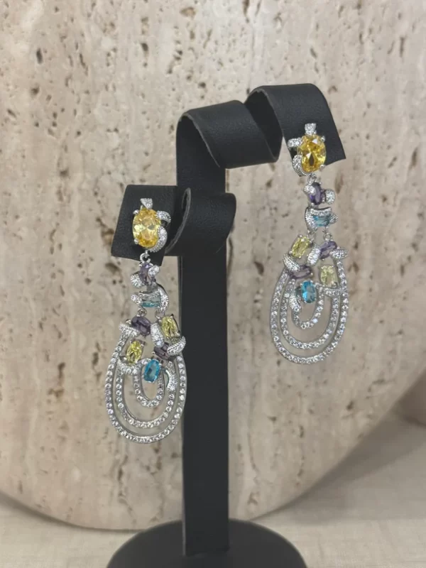 Aretes Cristales Colores Plateados