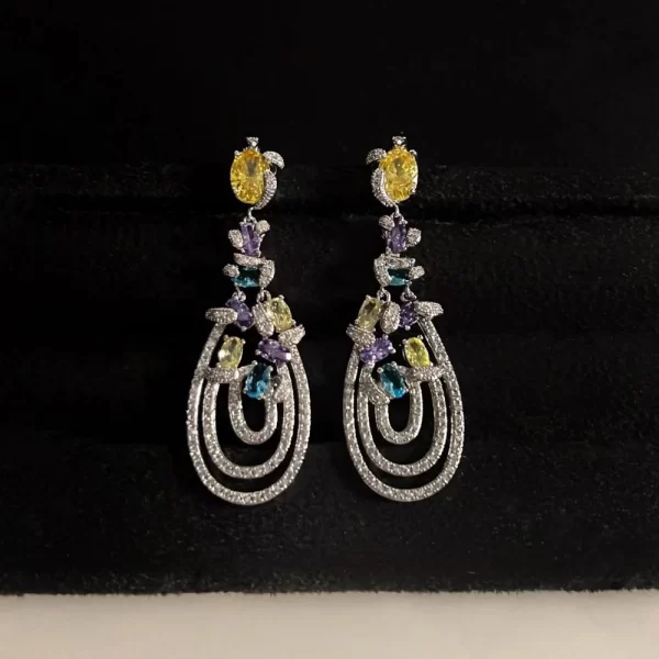 Aretes Cristales Colores Plateados