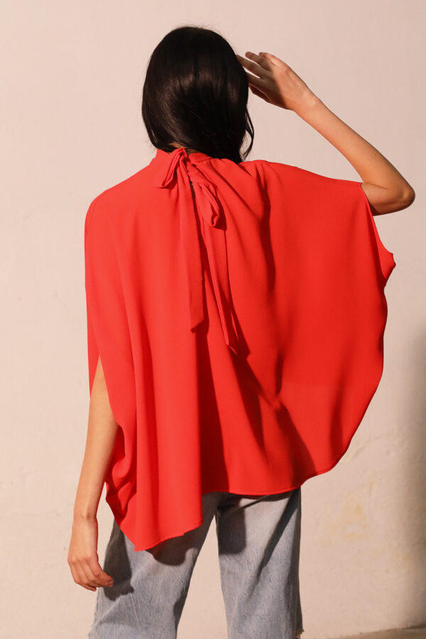 Blusa Caftan manga corta en rojo tomate