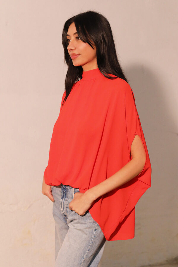 Blusa Caftan manga corta en rojo tomate
