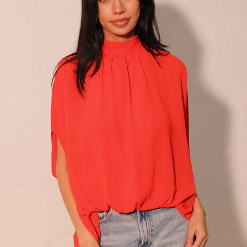Blusa Caftan manga corta en rojo tomate