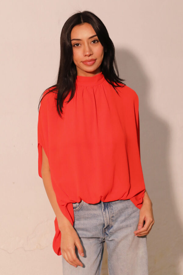 Blusa Caftan manga corta en rojo tomate