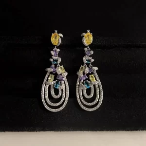 Aretes Cristales Colores Plateados