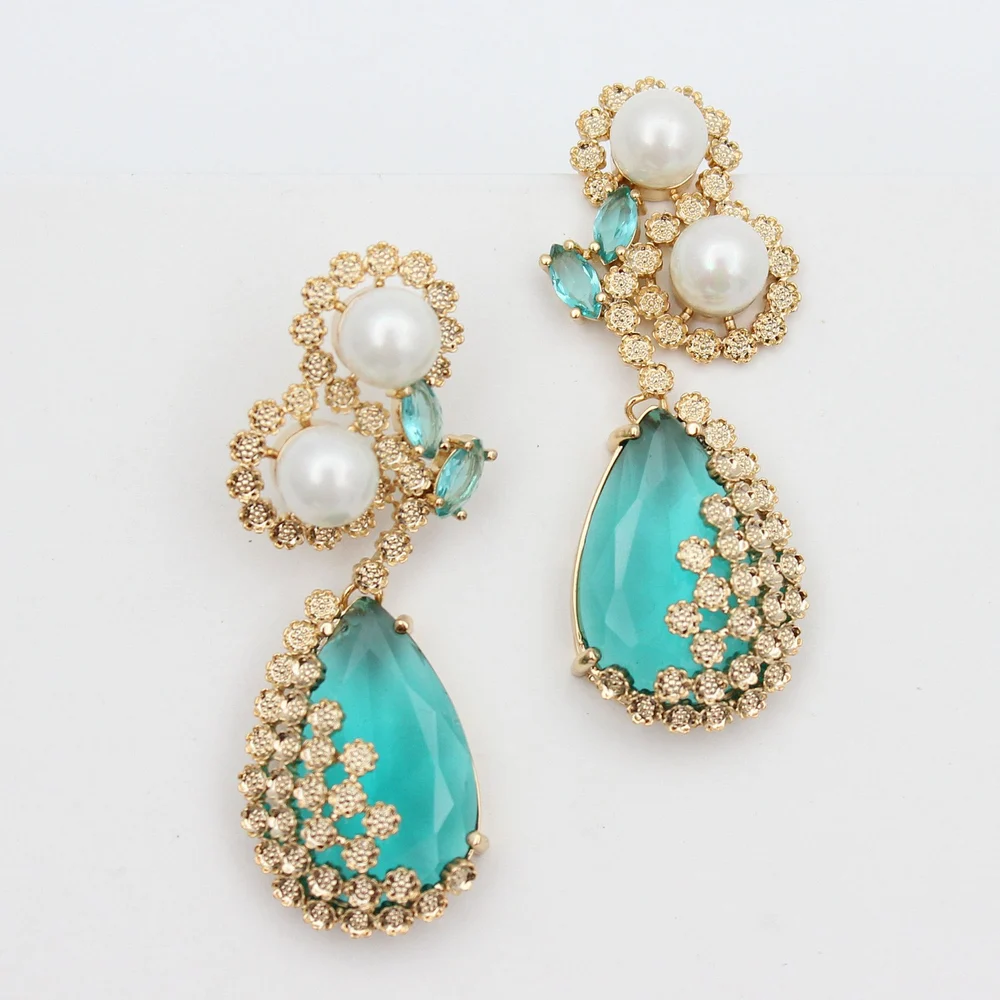 Aretes Curvos Circón Perlas - Imagen 2