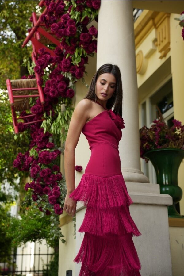 Vestido Teresa en flecos Rubí