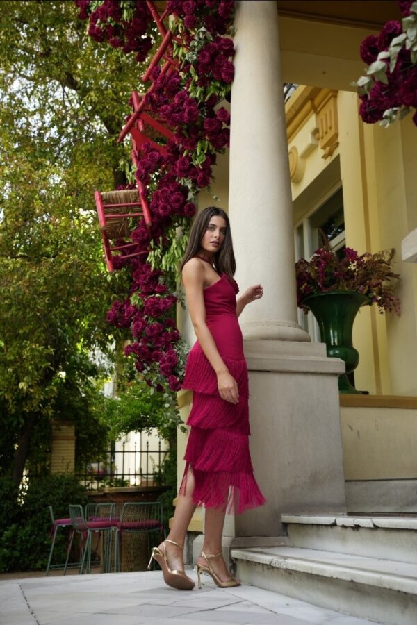 Vestido Teresa en flecos Rubí