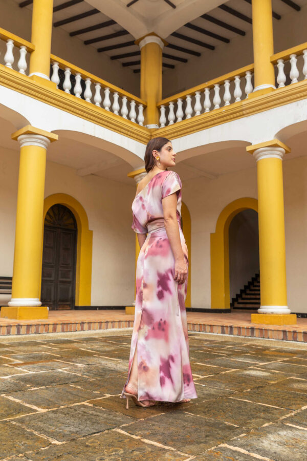 Vestido Rosario-tonos vino y rosa