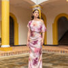 Vestido Rosario-tonos vino y rosa