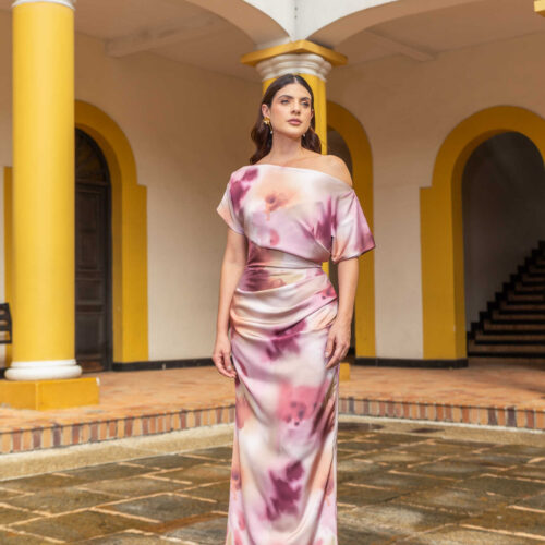 Vestido Rosario-tonos vino y rosa