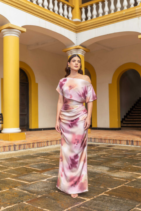 Vestido Rosario-tonos vino y rosa