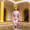 Vestido Rosario-tonos vino y rosa
