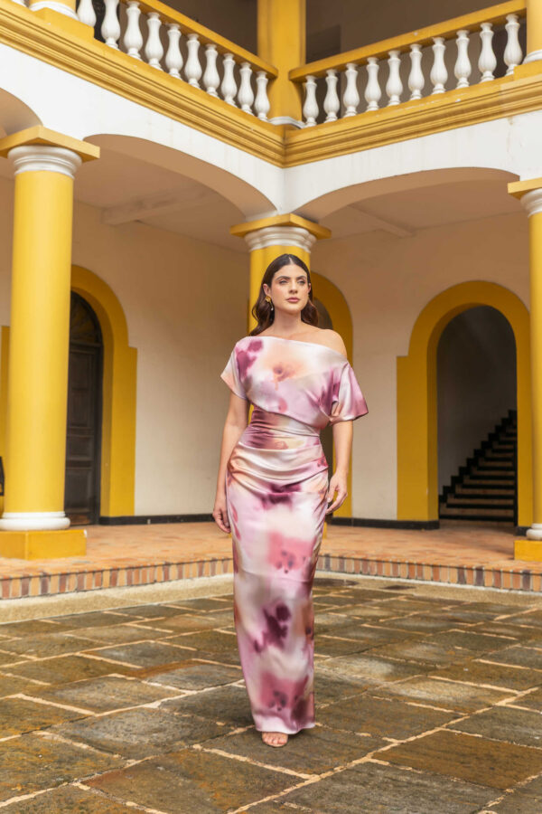 Vestido Rosario-tonos vino y rosa
