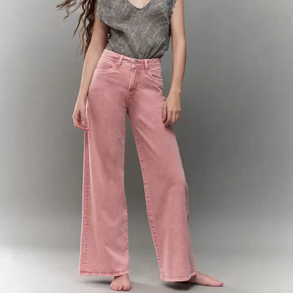 Jeans Rosado Wide Leg  High Rise