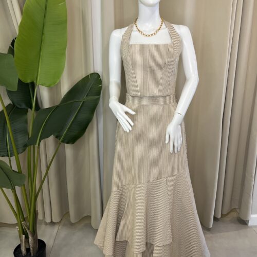 Set de top y falda a rayas en tonos beige, tela denim