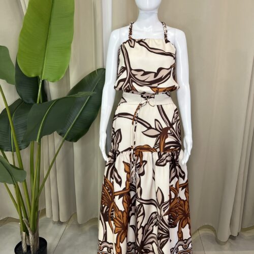Set de Top y Falda en Print Tropical en tonos cafès